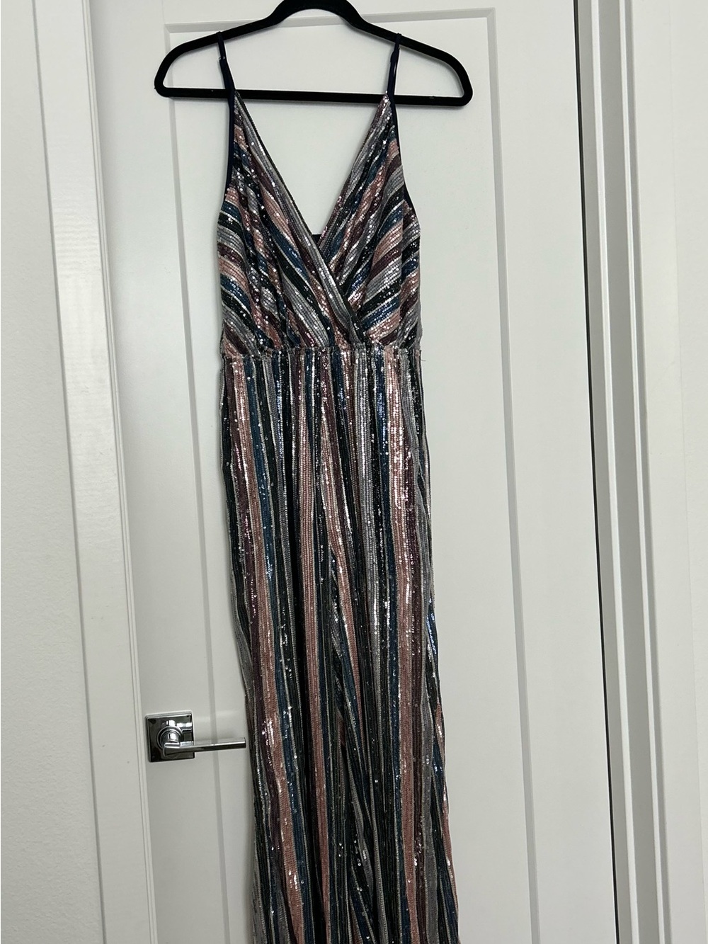 Chloe Dao Striped Multi Color Sequin Maxi Jumpsuit